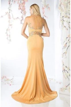 Formal Gowns Cinderella Divine - SL765 Jersey Illusion Long Sheath Dress