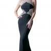 Formal Gowns Cinderella Divine - Sleeveless Beaded Halter Jersey Sheath Dress