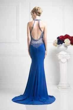 Formal Gowns Cinderella Divine - Sleeveless Beaded Halter Neck Sheath Dress