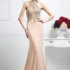 Formal Gowns Cinderella Divine - Sleeveless Beaded Halter Neck Sheath Dress