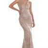 Formal Gowns Cinderella Divine - Sleeveless Beaded Lace Evening Gown HT074 - 1 Pc Champagne Gold In Size 10 Available