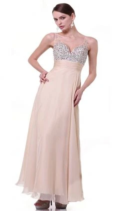 Cinderella Divine - Sleeveless Bedazzled Plunging V-neck A-line Dress Formal Gowns