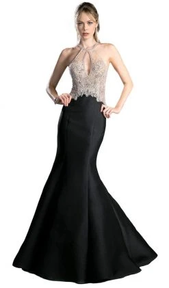 Formal Gowns Cinderella Divine - Sleeveless Embellished Halter Mermaid Dress