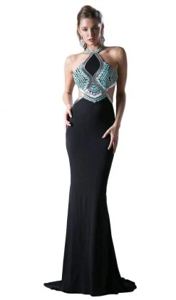 Cinderella Divine - Sleeveless Embellished Halter Sheath Dress