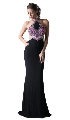 Cinderella Divine - Sleeveless Embellished Halter Sheath Dress