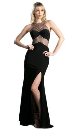 Cinderella Divine - Sleeveless Embellished Sheer Halter Fitted Dress Formal Gowns