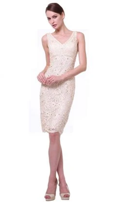 Cocktail Dresses Cinderella Divine - Sleeveless Embellished V-neck Sheath Dress