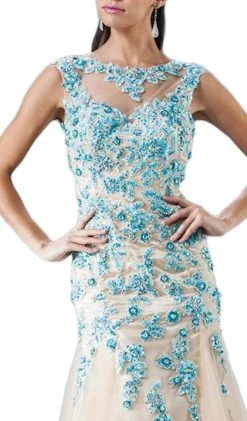 Formal Gowns Cinderella Divine - Sleeveless Floral Embellished Mermaid Evening Gown