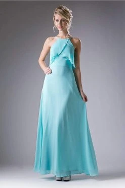 Formal Gowns Cinderella Divine - Sleeveless Flounce Halter Neck Sheath Dress
