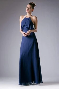 Formal Gowns Cinderella Divine - Sleeveless Flounce Halter Neck Sheath Dress