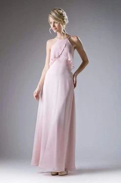 Formal Gowns Cinderella Divine - Sleeveless Flounce Halter Neck Sheath Dress