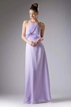 Formal Gowns Cinderella Divine - Sleeveless Flounce Halter Neck Sheath Dress