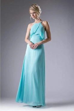 Formal Gowns Cinderella Divine - Sleeveless Flounce Halter Neck Sheath Dress