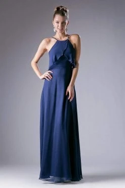 Formal Gowns Cinderella Divine - Sleeveless Flounce Halter Neck Sheath Dress