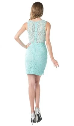Cinderella Divine - Sleeveless Illusion Jewel Lace Sheath Fitted Cocktail Dress