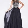 Formal Gowns Cinderella Divine - Sleeveless Illusion Metallic Appliqued A-Line Gown
