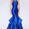 Formal Gowns Cinderella Divine - Sleeveless Jeweled Halter Ruffled Mermaid Dress