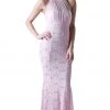 Cinderella Divine - Sleeveless Lace Illusion Halter Sheath Dress