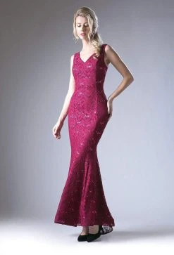 Cinderella Divine - Sleeveless Lace V-neck Sheath Dress