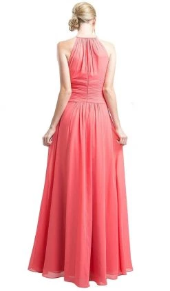Cinderella Divine - Sleeveless Ruched Halter A-line Dress Formal Gowns
