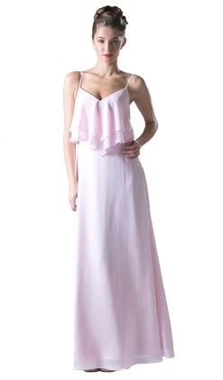 Cinderella Divine - Sleeveless Ruffled Bodice Chiffon A-Line Long Formal Dress Formal Gowns