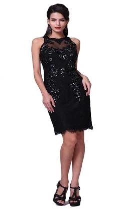 Cinderella Divine Sleeveless Sequined Lace Cocktail Dress - 1 Pc. Black In Size 12 Available