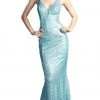 Cinderella Divine - Sleeveless Shimmer Plunging V-neck Sheath Dress Formal Gowns