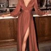 Cinderella Divine - Split Sleeve Plunging High Slit Dress 7475 Formal Gowns 2 Cinderella Divine - Split Sleeve Plunging High Slit Dress 7475 Formal Gowns