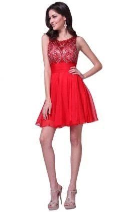 Cinderella Divine - Stone Embellished Bateau Neck Cocktail Dress