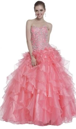 Formal Gowns Cinderella Divine - Strapless Beaded Ruffled Evening Gown