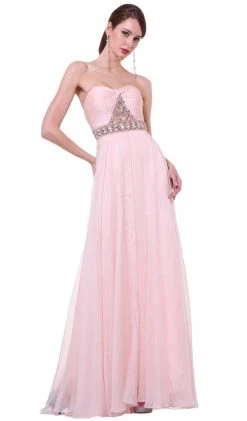 Formal Gowns Cinderella Divine - Strapless Bejeweled Chiffon A-line Gown