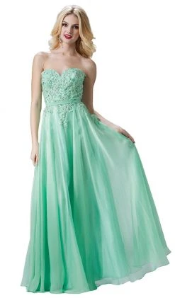 Cinderella Divine - Strapless Floral Applique Sweetheart A-line Dress Formal Gowns