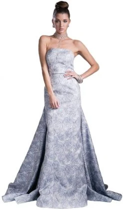 Formal Gowns Cinderella Divine - Strapless Straight Neck Floral Print Evening Gown