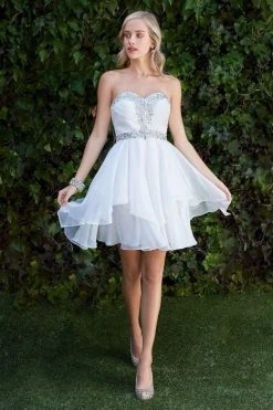 Cinderella Divine - Strapless Sweetheart Tiered Hem A-Line Cocktail Dress Cocktail Dresses