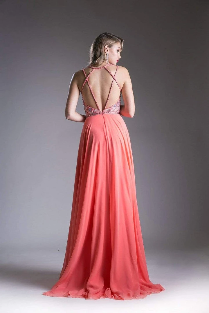 Formal Gowns Cinderella Divine - Strappy Beaded Plunging Chiffon Evening Dress 6 Formal Gowns Cinderella Divine - Strappy Beaded Plunging Chiffon Evening Dress