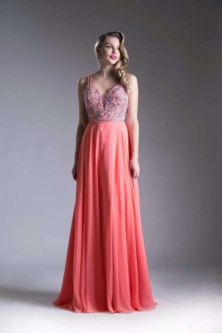 Formal Gowns Cinderella Divine - Strappy Beaded Plunging Chiffon Evening Dress 5 Formal Gowns Cinderella Divine - Strappy Beaded Plunging Chiffon Evening Dress