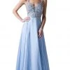 Formal Gowns Cinderella Divine - Strappy Beaded Plunging Chiffon Evening Dress