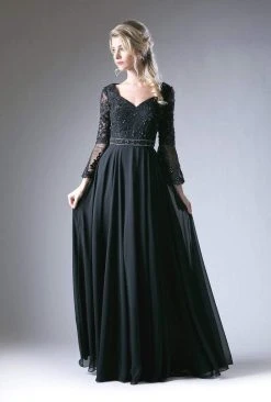 Formal Gowns Cinderella Divine - Sweetheart Long Bell Sleeves Lace Evening Gown CR773 - 1 Pc Dusty Rose In Sizes 12 Available