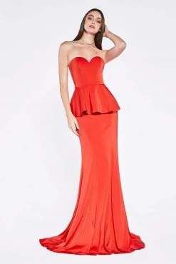 Cinderella Divine - Sweetheart Peplum Trumpet Dress P102 - 1 Pc Red In Size 6 Available