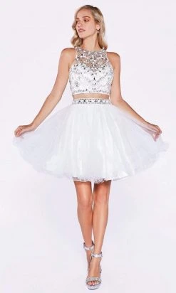 Cinderella Divine - Two-Piece Crystal Ornate Illusion A-Line Dress Cocktail Dresses