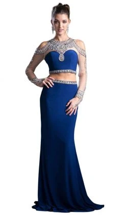 Cinderella Divine - Two Piece Rhinestone Embellished Long Sleeves Gown Formal Gowns