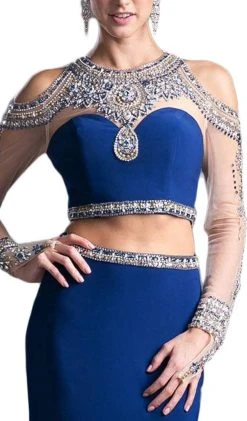 Cinderella Divine - Two Piece Rhinestone Embellished Long Sleeves Gown Formal Gowns 9 Cinderella Divine - Two Piece Rhinestone Embellished Long Sleeves Gown Formal Gowns
