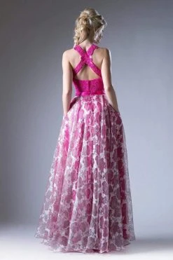 Formal Gowns Cinderella Divine - Two Piece Sequined Floral Printed A-line Gown