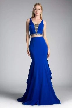 Cinderella Divine - Two Piece Sleeveless Ruffled Trumpet Gown