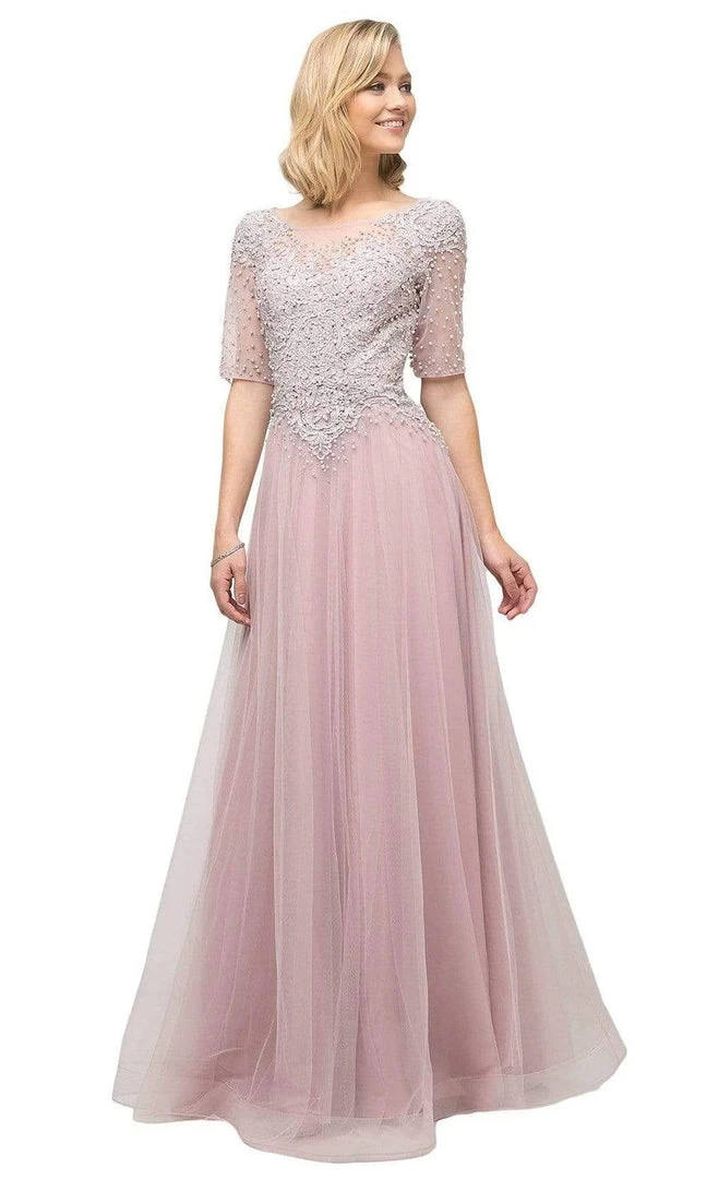 Cinderella Divine - U101 Beaded Lace Bateau A-line Dress With Train Formal Gowns 3 Cinderella Divine - U101 Beaded Lace Bateau A-line Dress With Train Formal Gowns