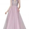 Cinderella Divine - U103 Beaded Plunging V-Neck A-Line Gown Formal Gowns