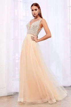 Cinderella Divine - U103 Beaded Plunging V-Neck A-Line Gown Formal Gowns 11 Cinderella Divine - U103 Beaded Plunging V-Neck A-Line Gown Formal Gowns