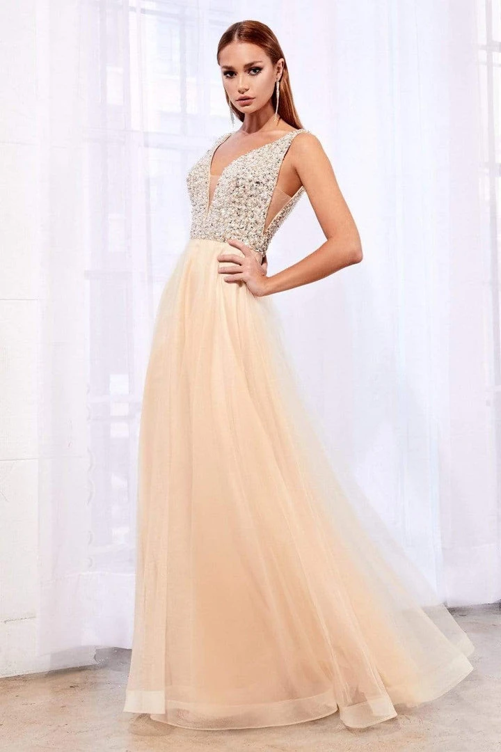 Cinderella Divine - U103 Beaded Plunging V-Neck A-Line Gown Formal Gowns 7 Cinderella Divine - U103 Beaded Plunging V-Neck A-Line Gown Formal Gowns