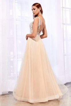 Cinderella Divine - U103 Beaded Plunging V-Neck A-Line Gown Formal Gowns 10 Cinderella Divine - U103 Beaded Plunging V-Neck A-Line Gown Formal Gowns