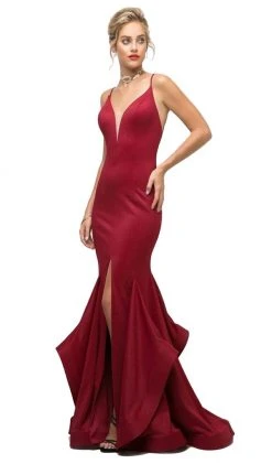 Cinderella Divine - UE006 Fitted V-Neck Stretch Knit Mermaid Gown